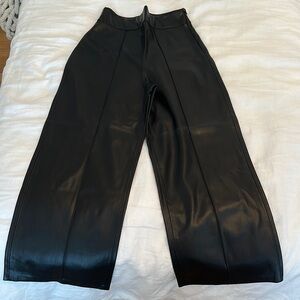 Black Faux Leather Wide-Leg Cropped Pants